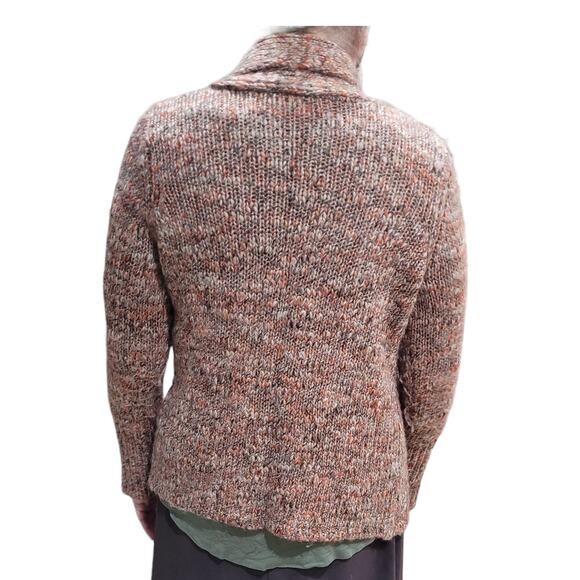 Talbots SP Wool Blend Cardigan Brown Orange Speckled Waterfall Cozy Fall Sweater - Picture 5 of 8